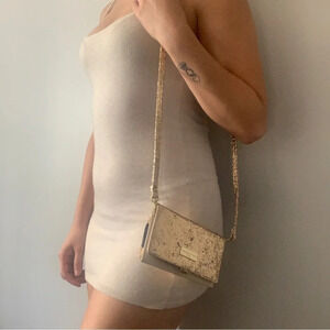 Gold Adrienne Vittadini studio  clutch purse phone charger